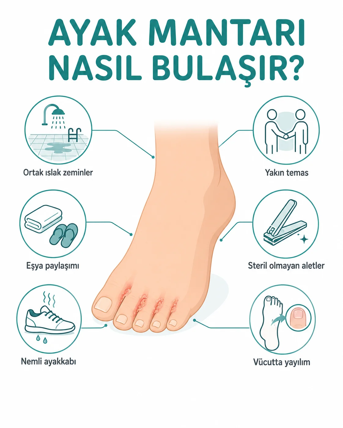 Ayak mantarı nasıl bulaşır, ortak alanlar, ayakkabı ve temas