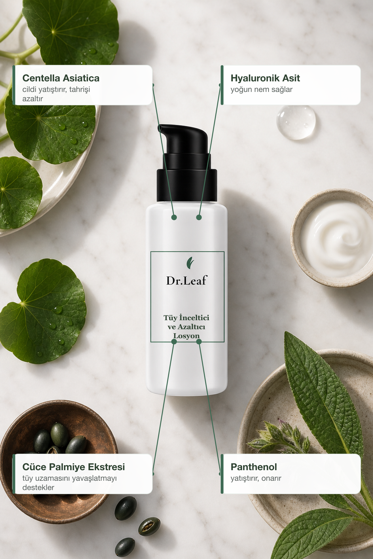 DrLeaf Tüy İnceltici ve Azaltıcı Losyon - Cüce Palmiye & Centella 50 ml - 4