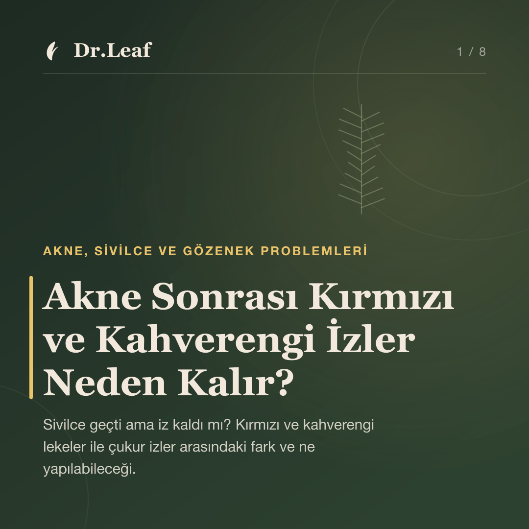 Akne Sonrası Kırmızı ve Kahverengi İzler Neden Kalır? — Dr.Leaf bilgi kartı