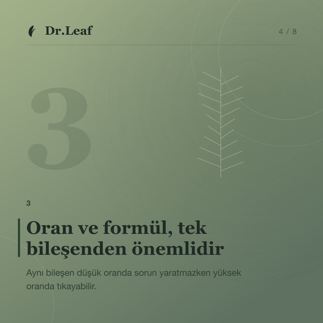 Komedojenik Ne Demektir? Gözenekleri Tıkayan Ürünler Nasıl Anlaşılır?: Oran ve formül, tek bileşenden önemlidir — bilgi kartı 4