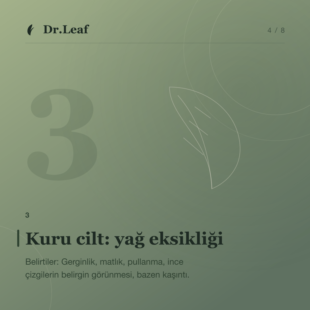 Kuru, Yağlı, Karma, Normal ve Hassas Cilt Arasındaki Farklar: Kuru cilt: yağ eksikliği — bilgi kartı 4