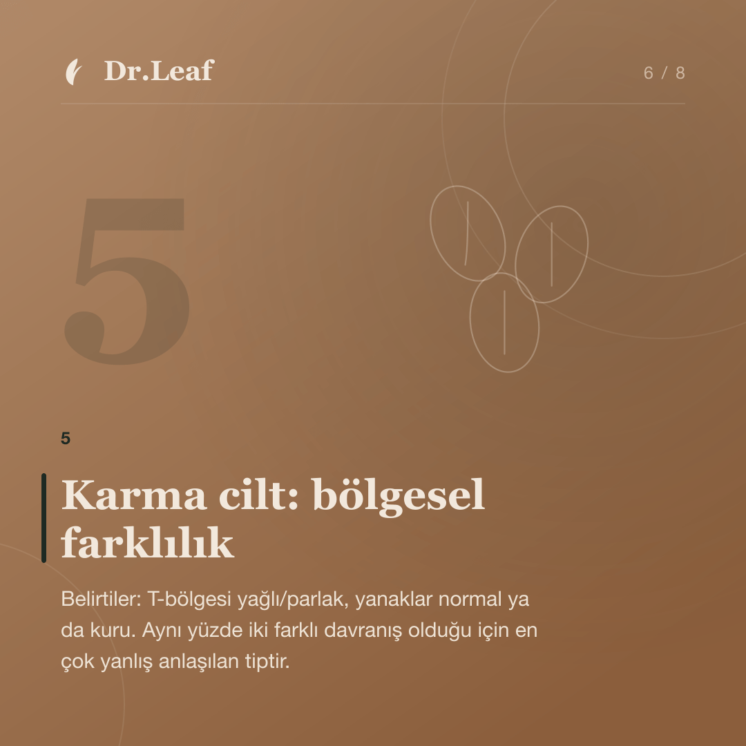 Kuru, Yağlı, Karma, Normal ve Hassas Cilt Arasındaki Farklar: Karma cilt: bölgesel farklılık — bilgi kartı 6