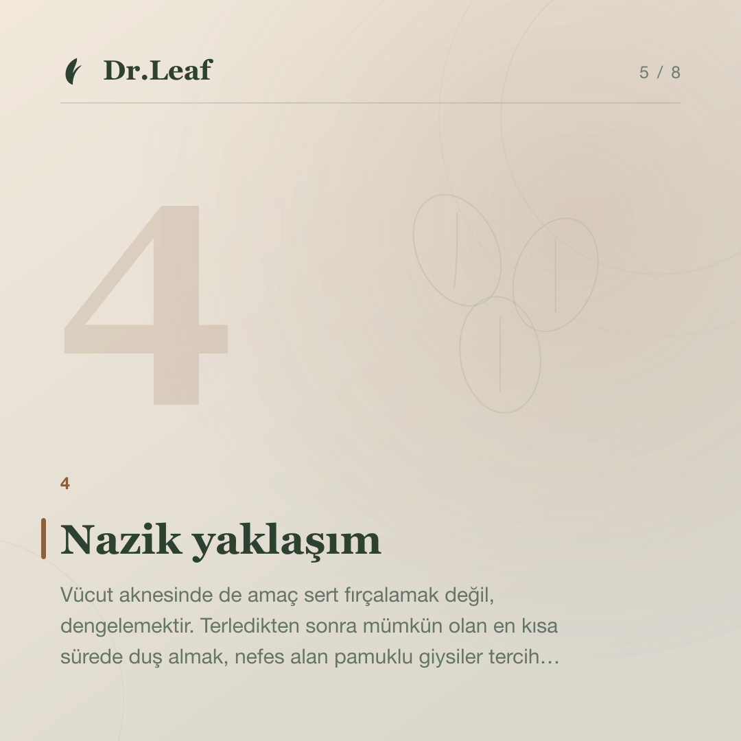 Sırt ve Göğüs Sivilceleri Neden Çıkar?: Nazik yaklaşım — bilgi kartı 5