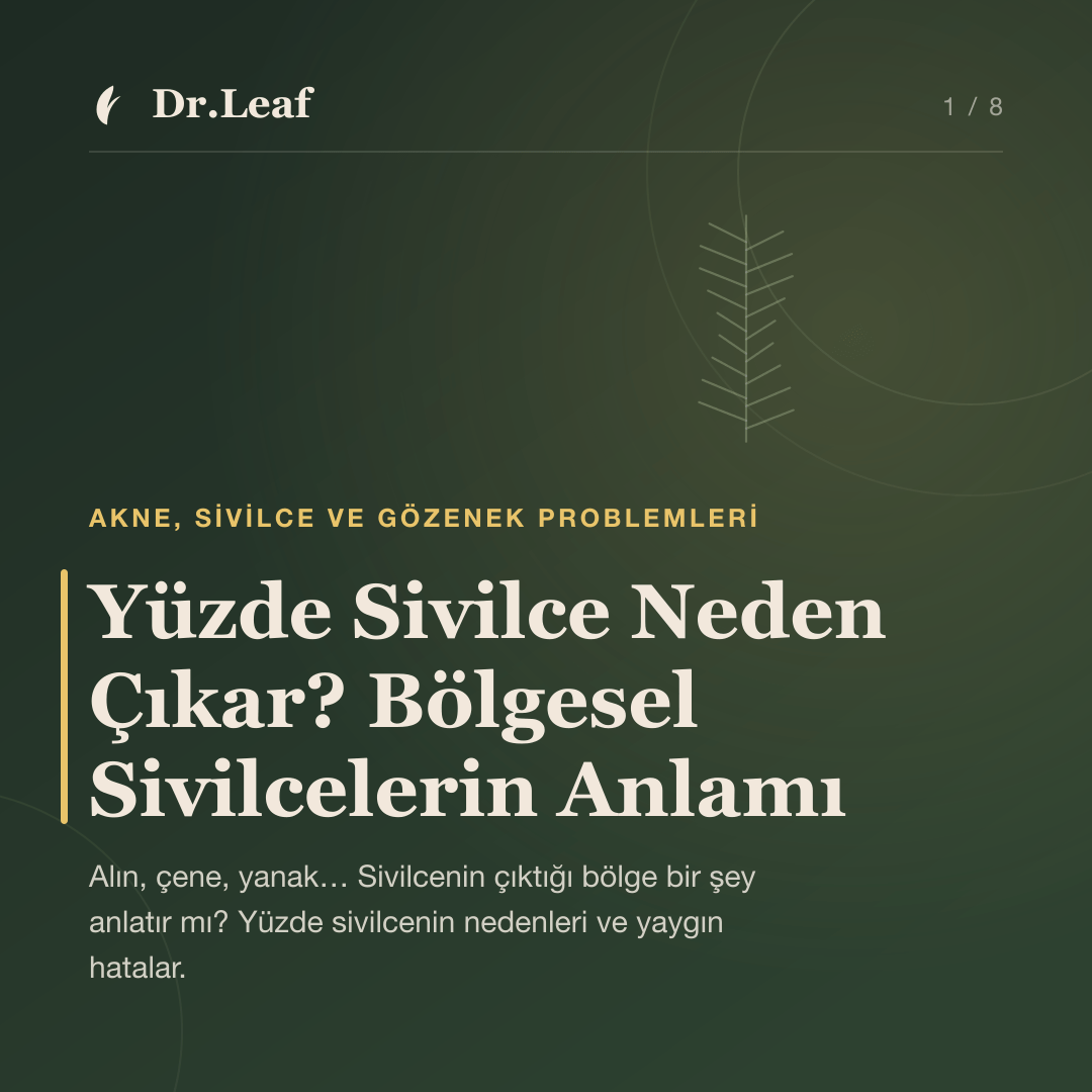 Yüzde Sivilce Neden Çıkar? Bölgesel Sivilcelerin Anlamı — Dr.Leaf bilgi kartı