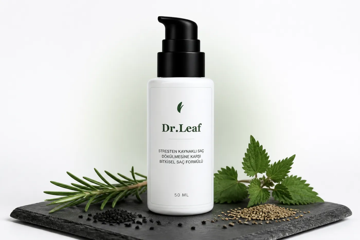 Dr.Leaf Saç Dökülme Karşıtı Losyon şişesi, bitkisel bileşenleriyle